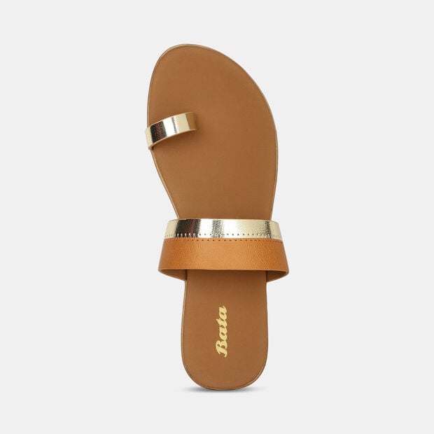 Bata Women's Tan Casual Toe Ring Flats Bata