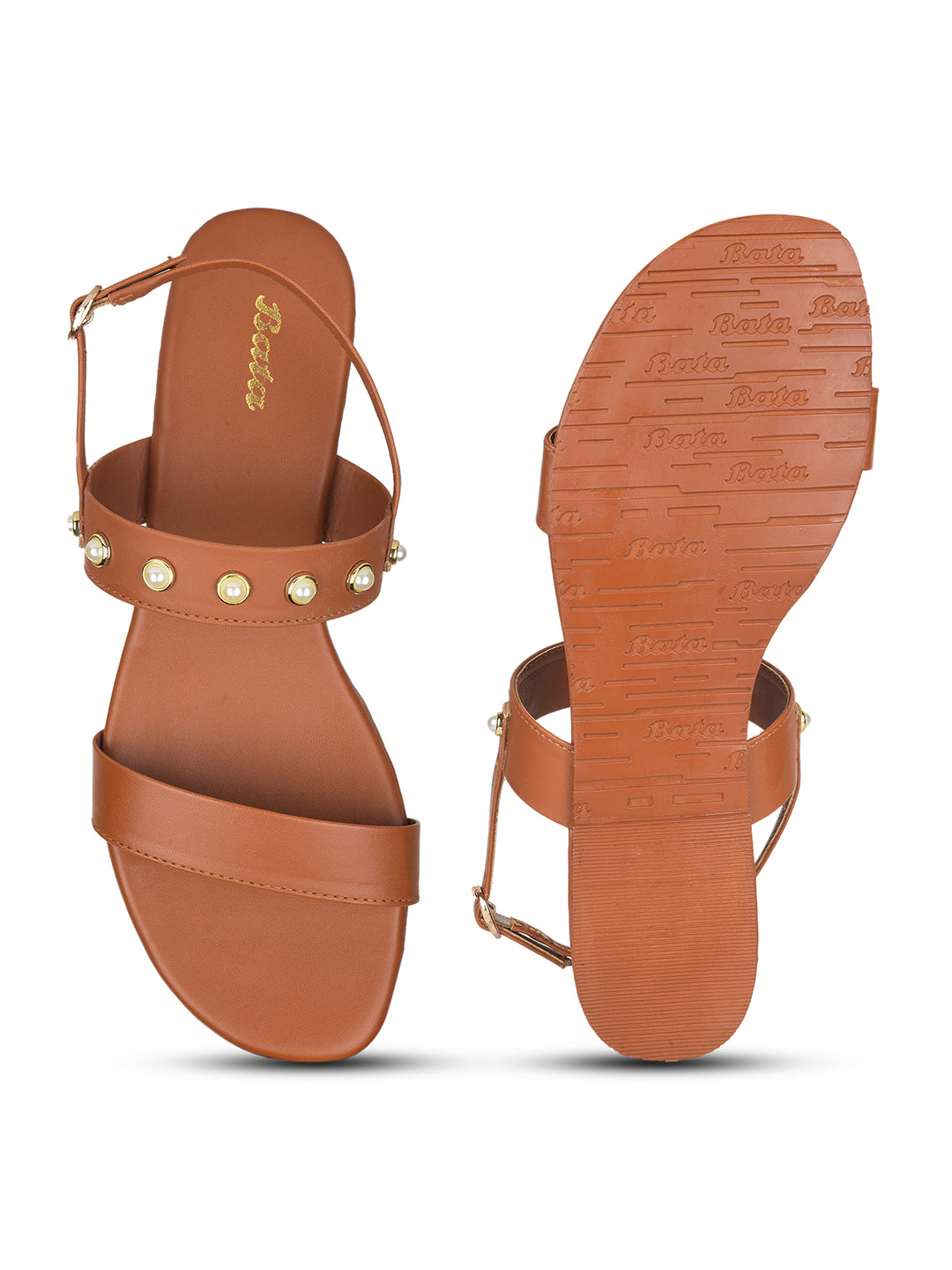 Bata Women's Tan Casual Flat Sandals - Tan