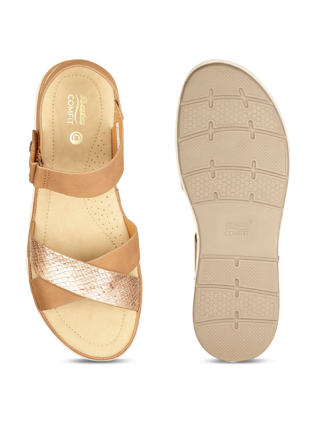 Bata Comfit Women Light Brown Velcro Strap Wedge Heel Sandal - Light Brown - View 4