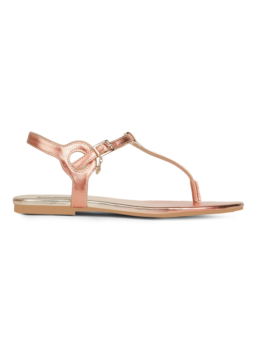 Bata Women Rose Gold T-Strap Flat Sandal - Rose Gold - View 2