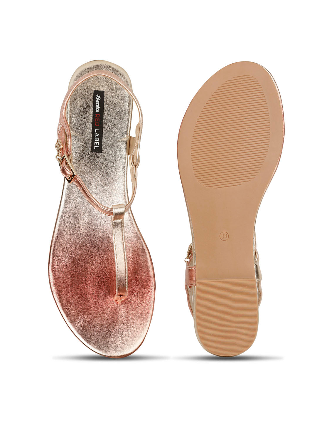Bata Women Rose Gold T-Strap Flat Sandal - Rose Gold - View 4