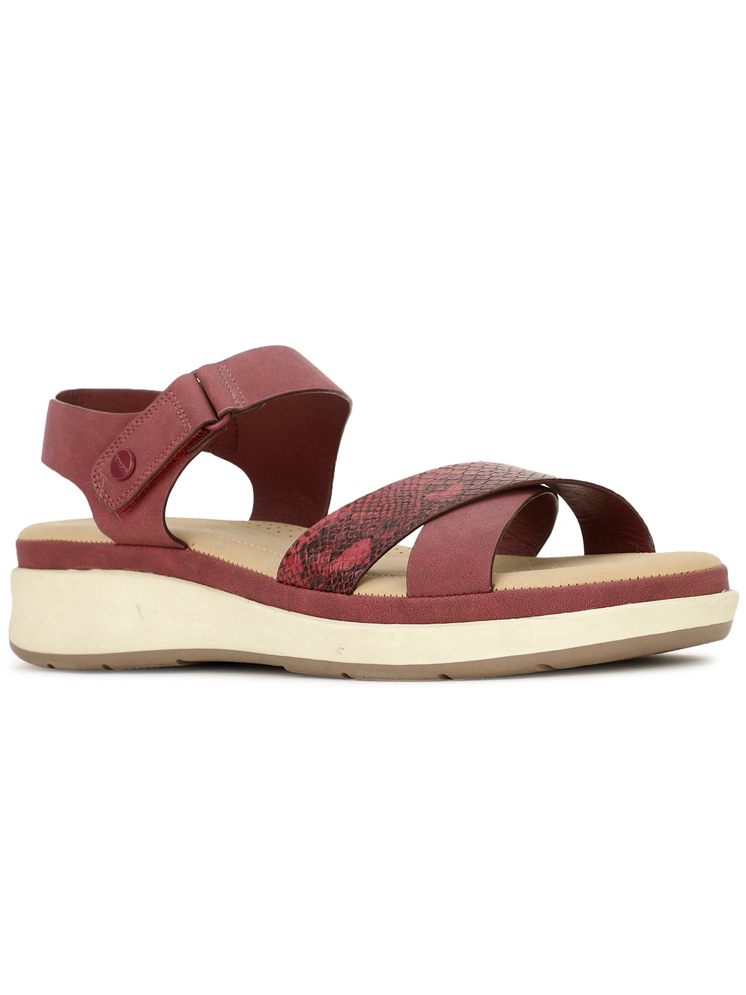 Bata Comfit Women Maroon Velcro Strap Wedge Heel Sandal - Maroon - View 1