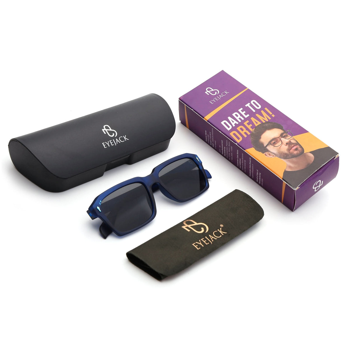 Eyejack Blue Wayfarer Sunglasses for Men and Women - Style 1042 - detail view