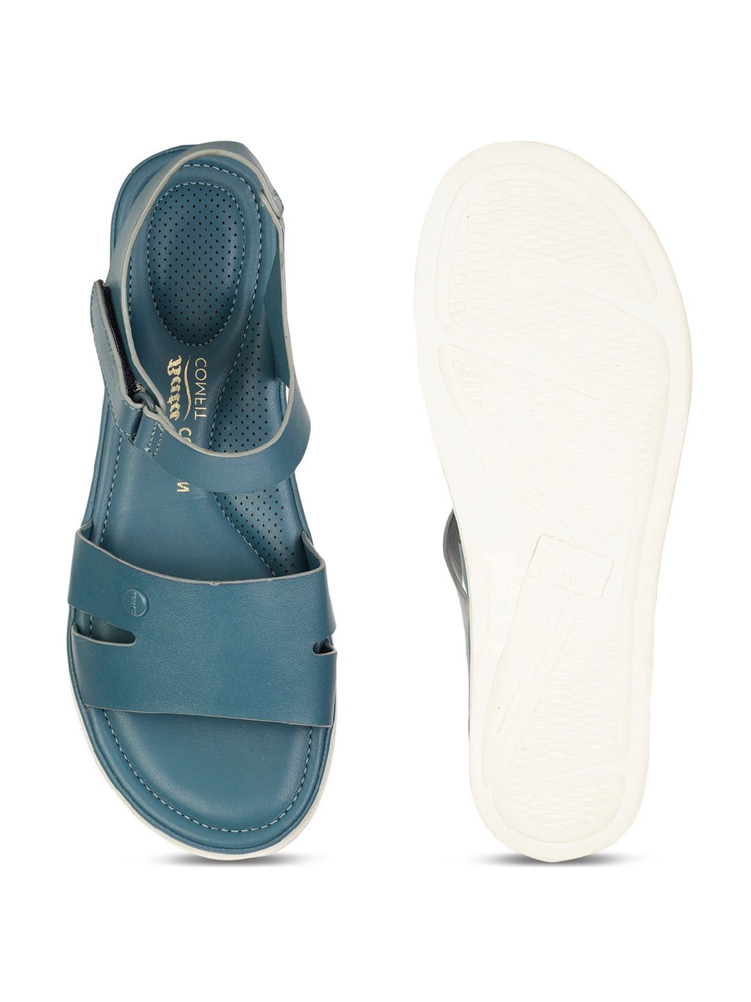 Bata Comfit Women Turquoise Blue Velcro Strap Flat Sandal - Turquoise Blue - View 4