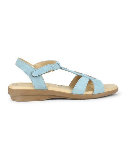 Hush Puppies Women Light Blue Hook and Loop Wedge Heel Sandal - Light Blue - View 2