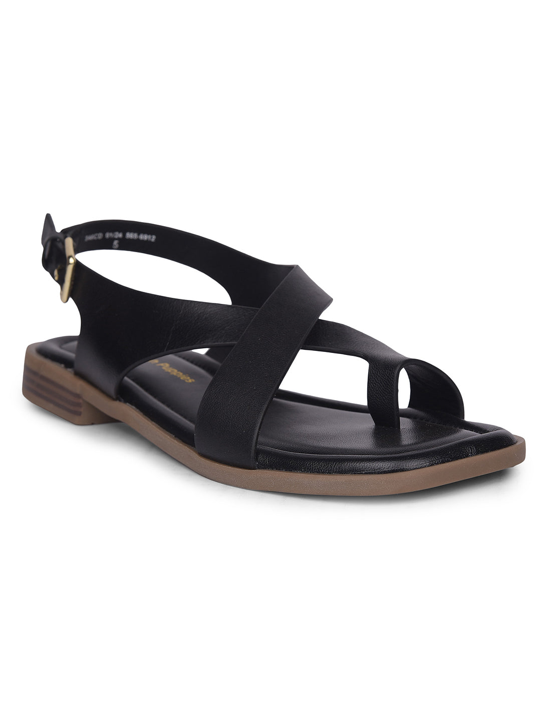 Hush Puppies Women Black Toe-Ring Wedge Heel Sandal - Black - View 1