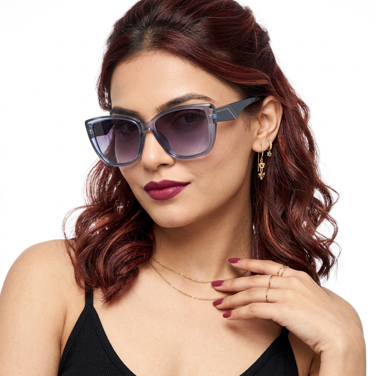 Eyejack Blue Cateye Sunglasses for Men and Women - Style 1263 - worn by a male model (image 1)