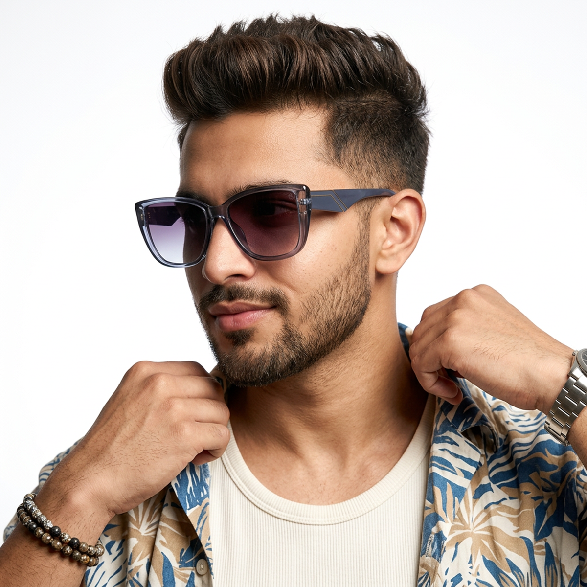 Eyejack Blue Cateye Sunglasses for Men and Women - Style 1263 - worn by a male model (image 3)