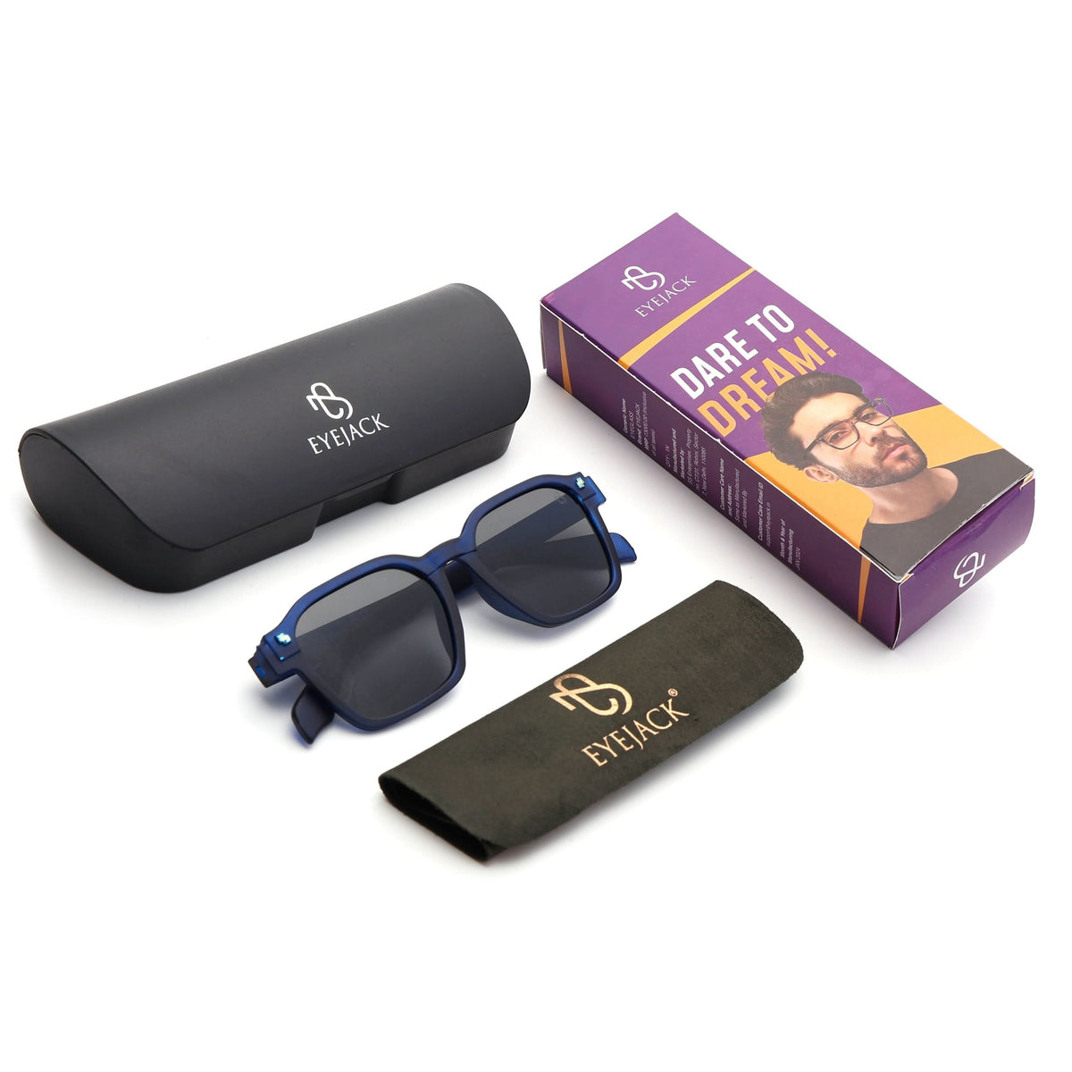 Eyejack Blue Square Sunglasses for Men and Women - Style 1045 - detail view