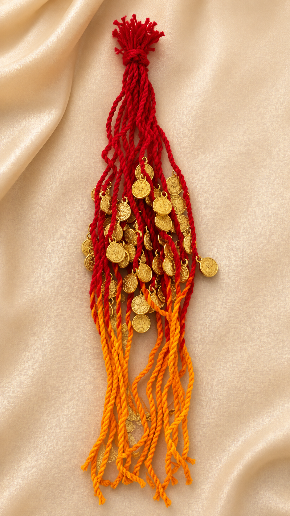 Traditional Red Thread Golden Coin Rakhi – Set of 12 Pieces in One Pack