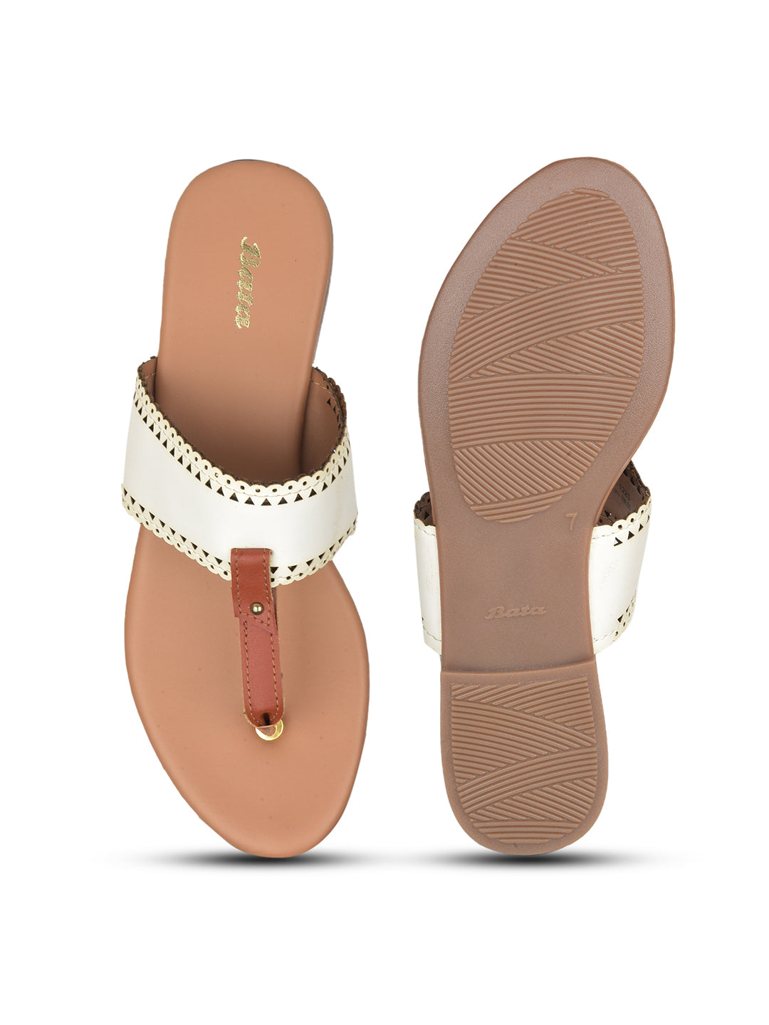 Bata Women's White T-Strap Flat Sandals - White