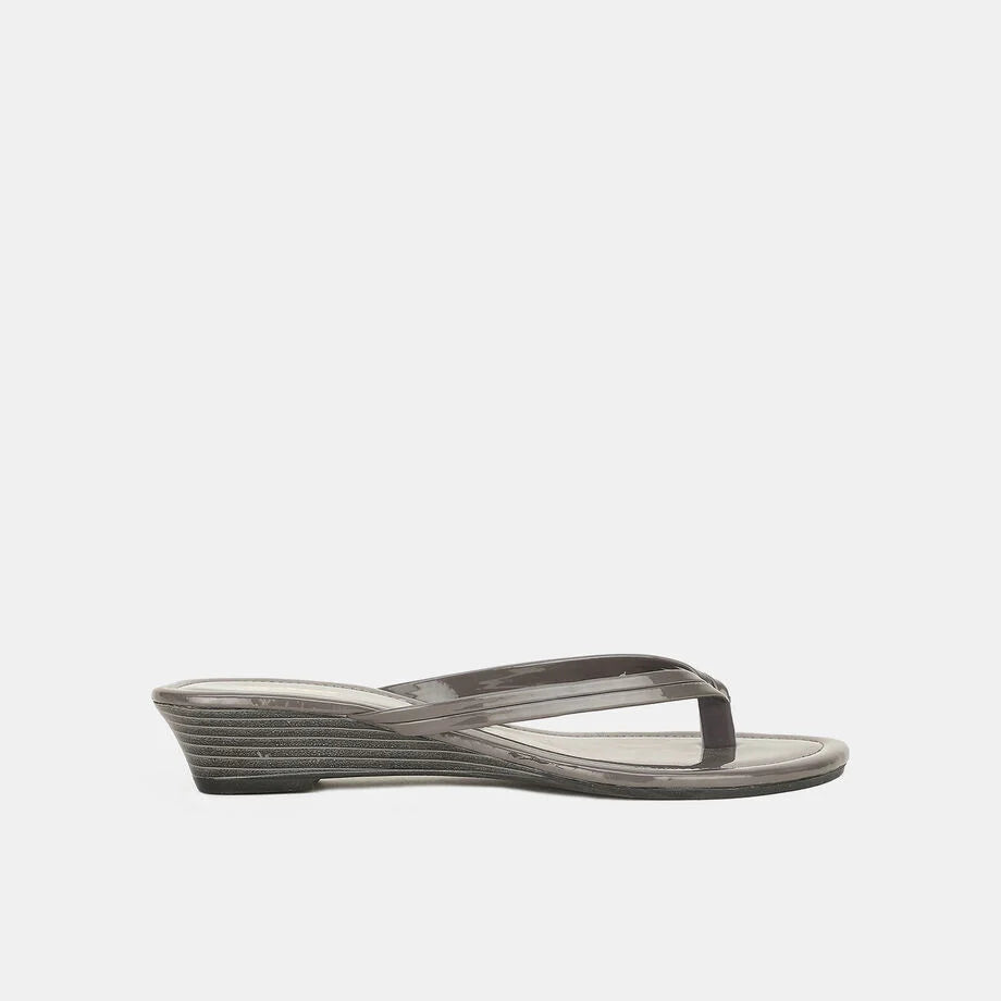 Bata Women Dark Grey Wedge Heel Thong Sandal