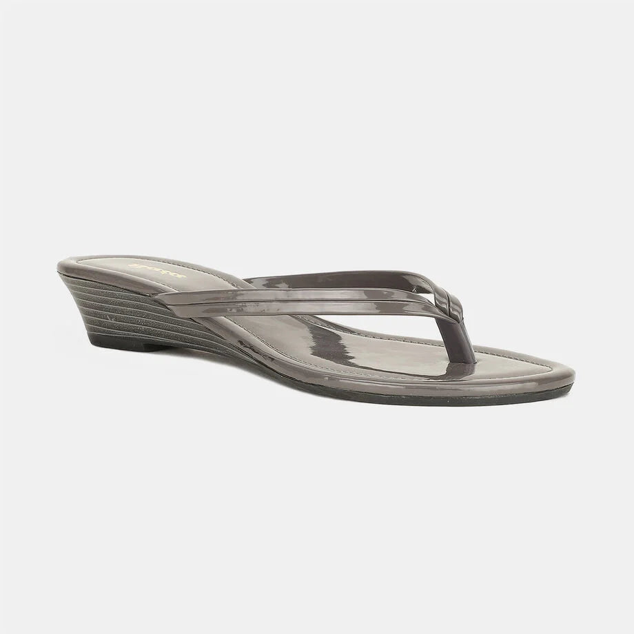 Bata Women Dark Grey Wedge Heel Thong Sandal