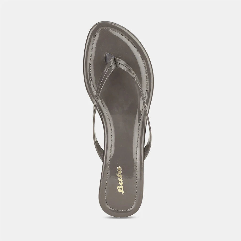 Bata Women Dark Grey Wedge Heel Thong Sandal