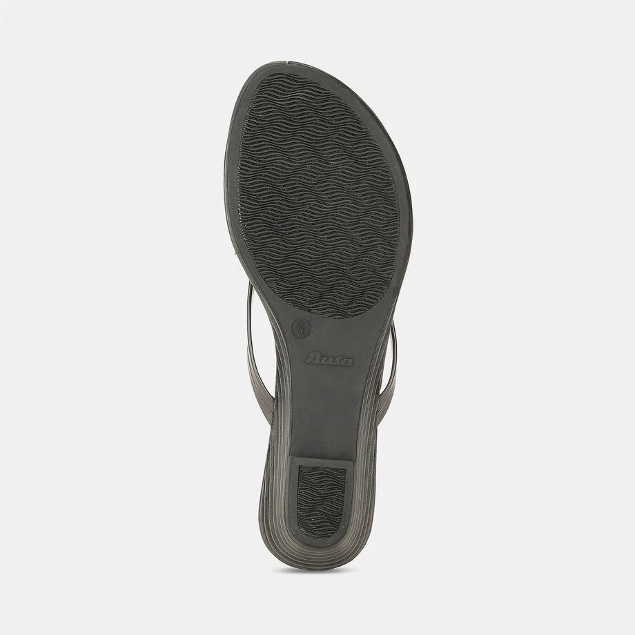 Bata Women Dark Grey Wedge Heel Thong Sandal
