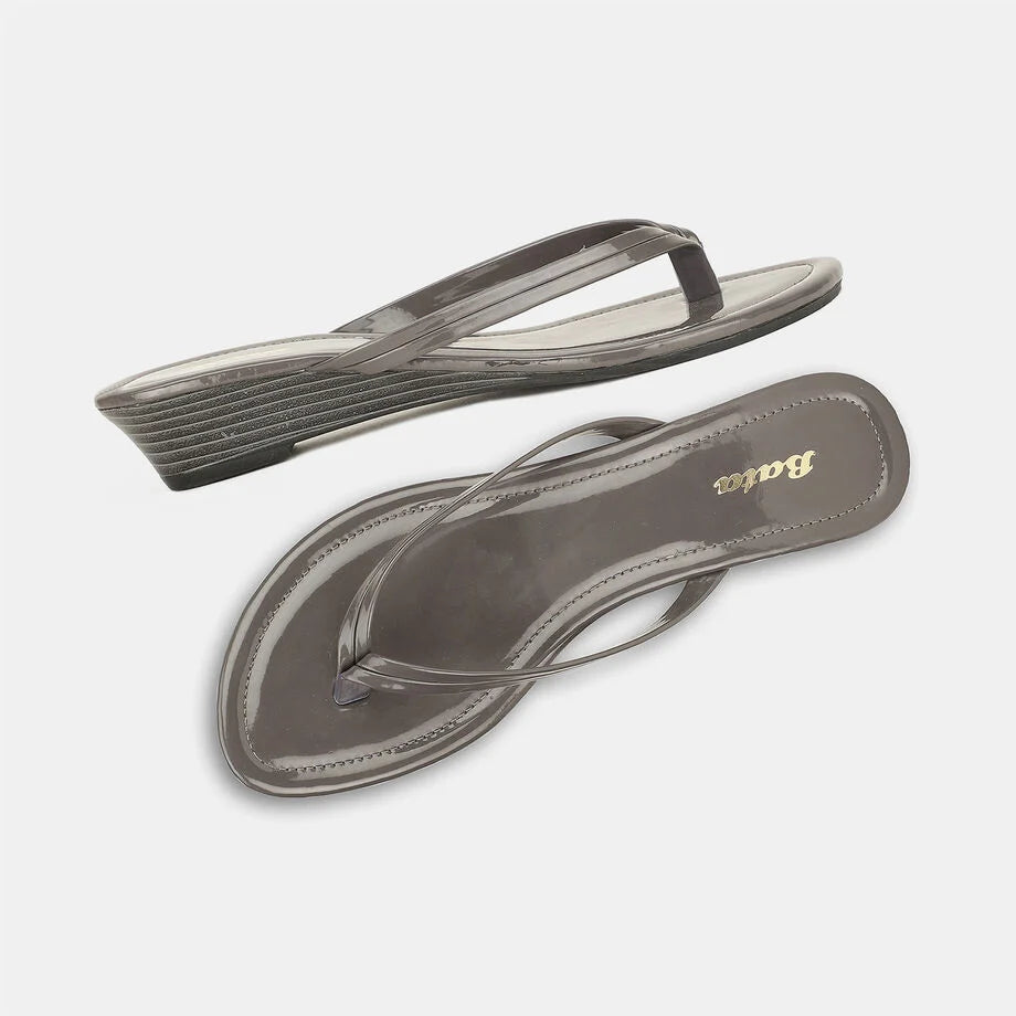Bata Women Dark Grey Wedge Heel Thong Sandal