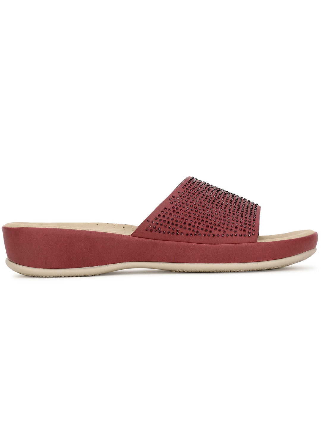 Bata Comfit Women Maroon Wedge Heel Mule Sandal - Maroon - View 2