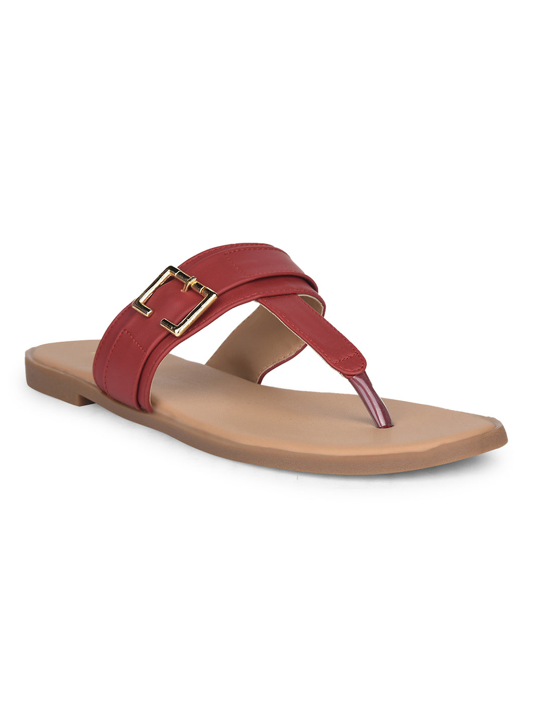 Bata Women's Red Casual T-Strap Flats - Red