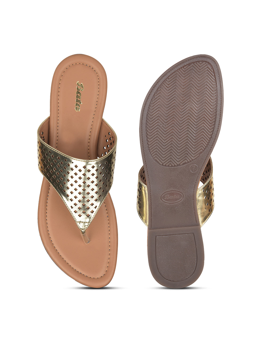 Bata Women's Rose Gold Casual Thong Flats - Rose Gold