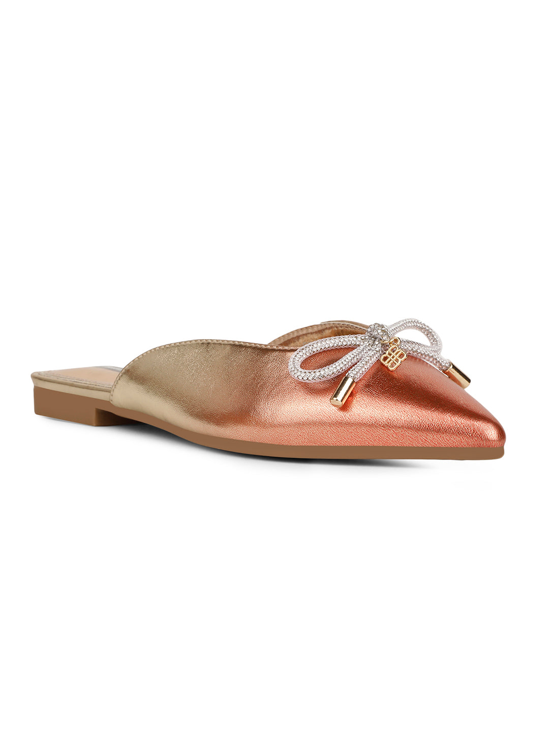 Bata Women Rose Gold Pointed-Toe Mule Flats - Rose Gold - View 1
