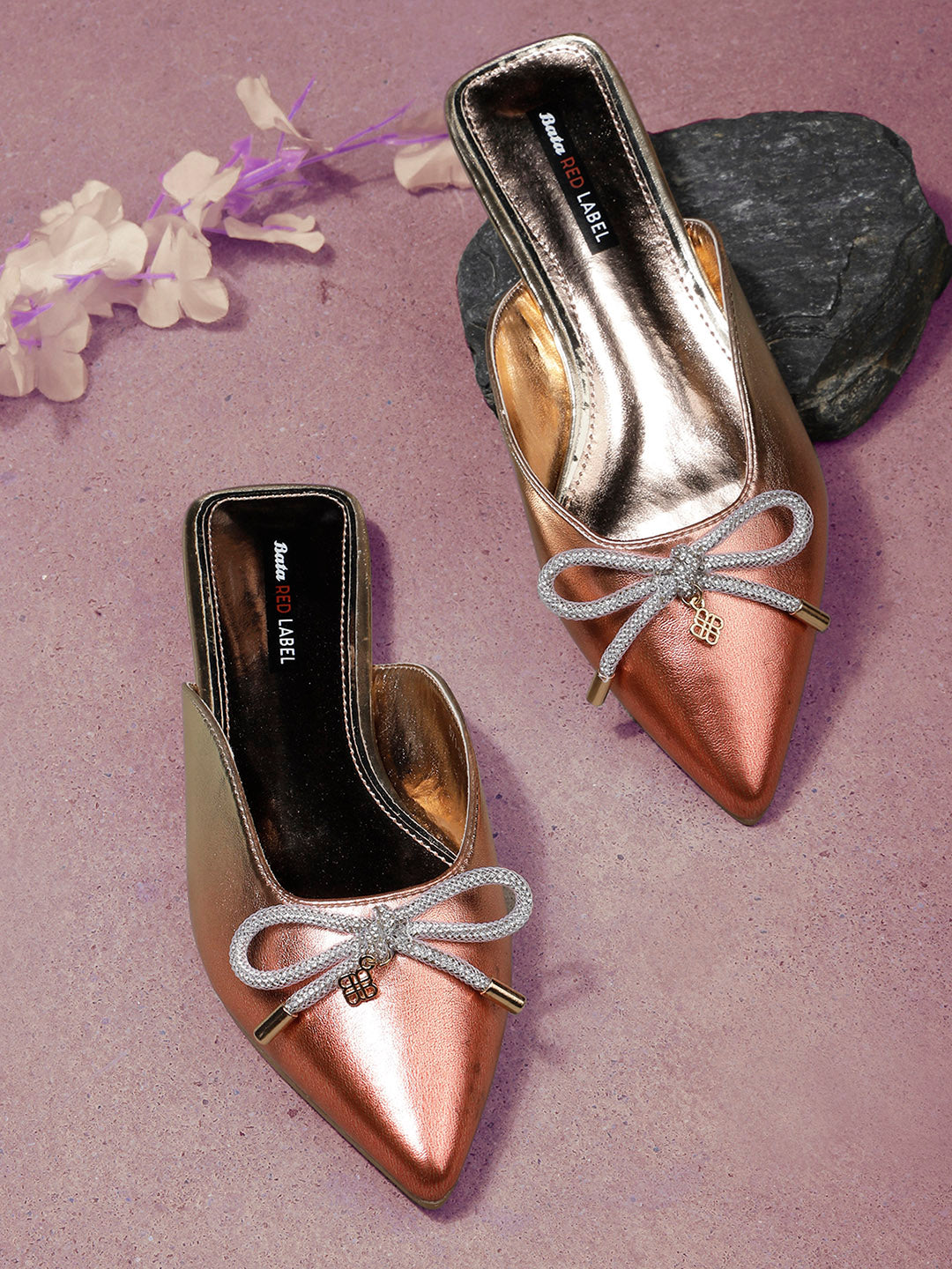 Bata Women Rose Gold Pointed-Toe Mule Flats - Rose Gold - View 6