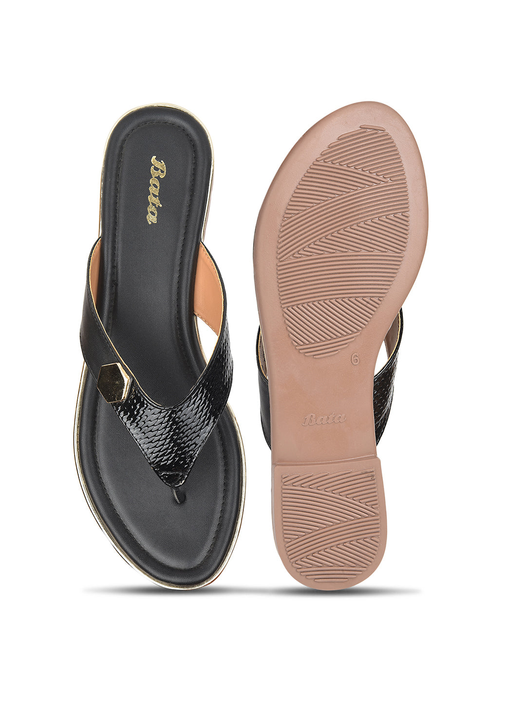 Bata Women's Black Casual Thong Flats - Black