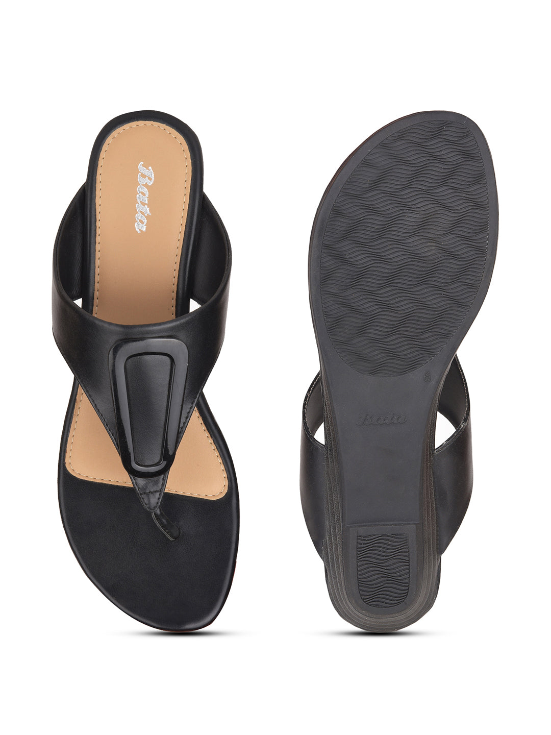 Bata Women Black Wedge Heel Thong Sandal - Black - View 4