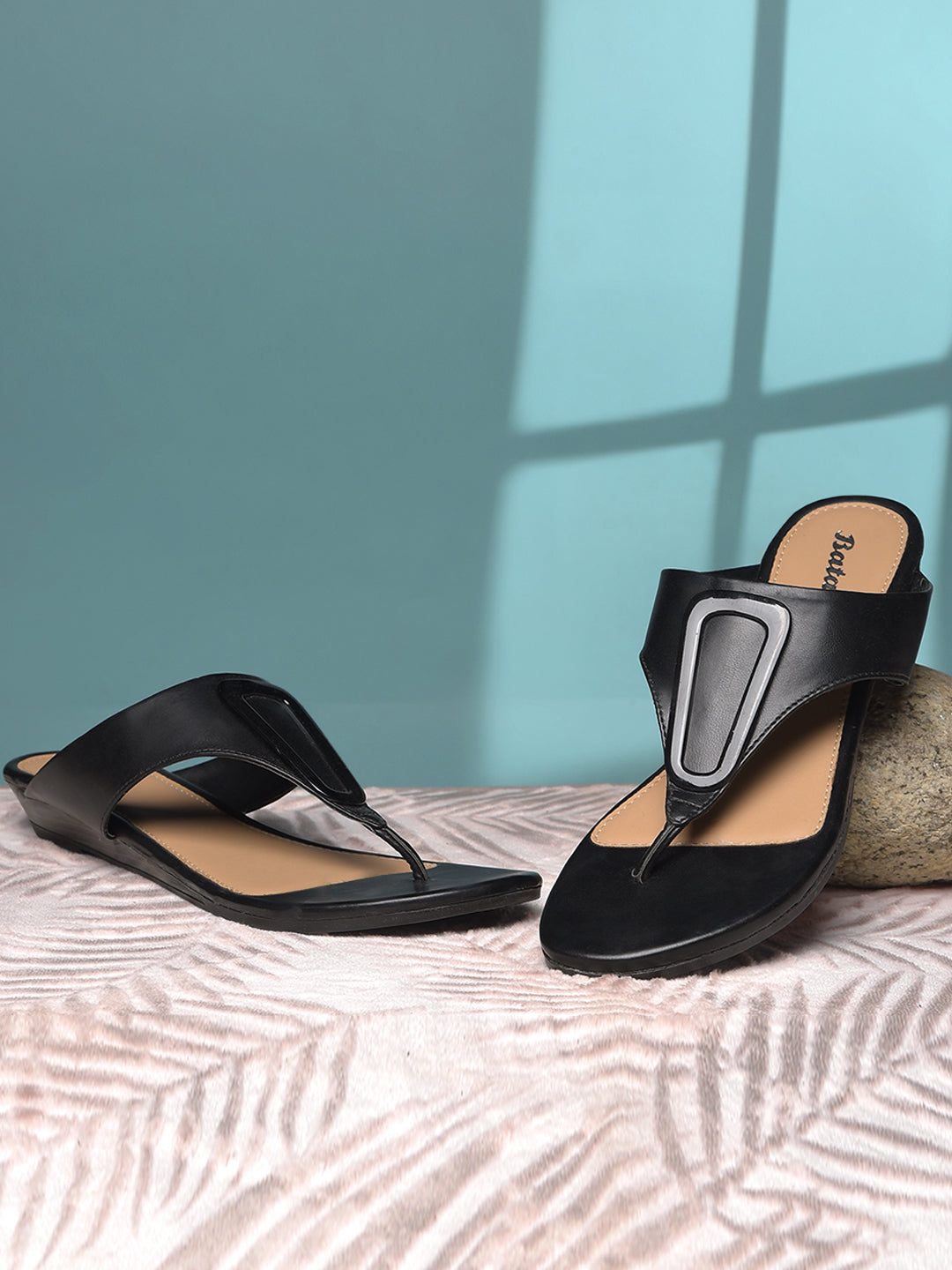 Bata Women Black Wedge Heel Thong Sandal - Black - View 6