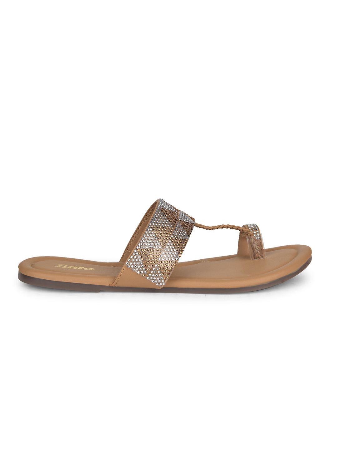 Bata Women's Gold Festive Toe Ring Flats - Gold