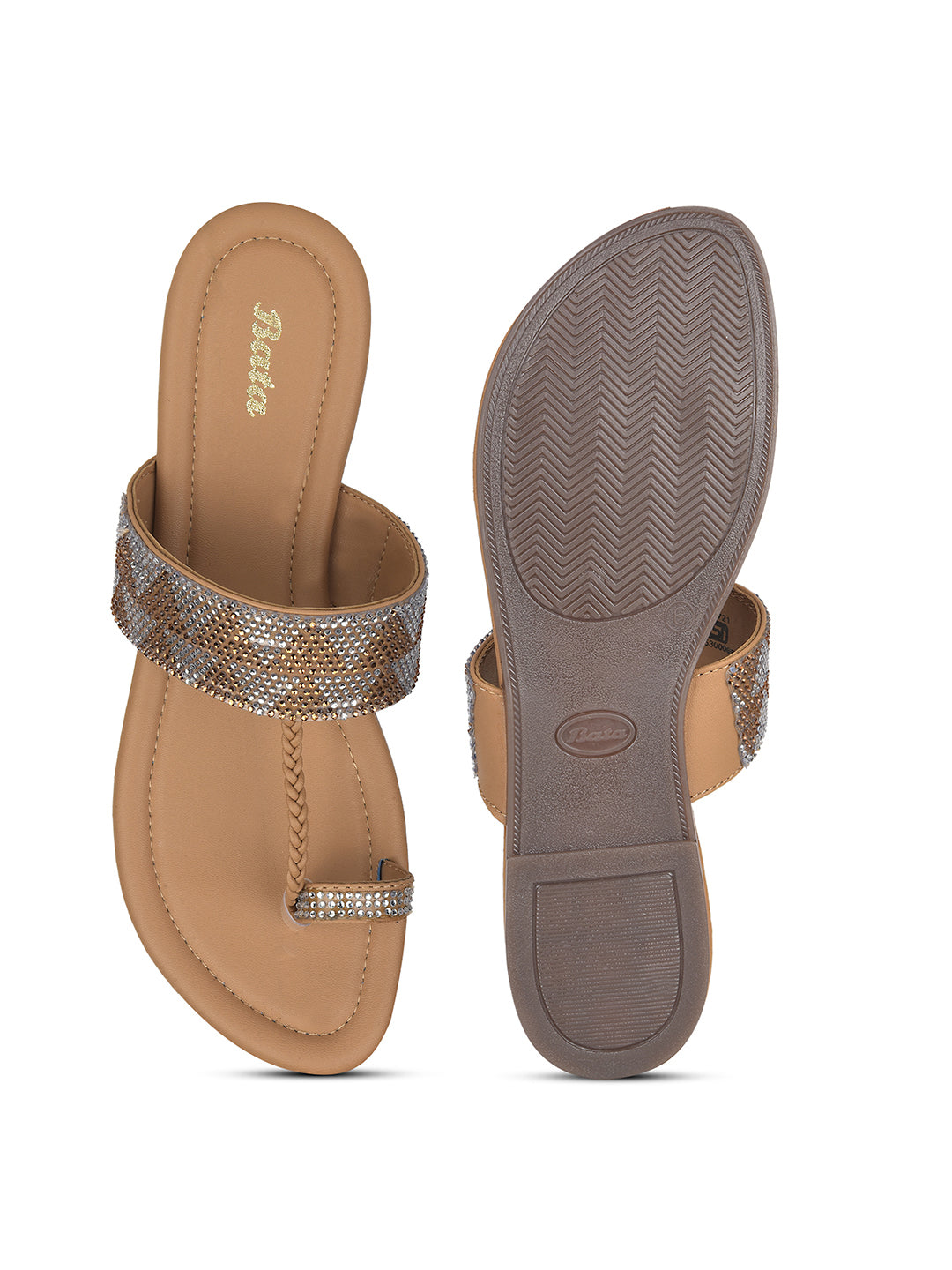 Bata Women's Gold Festive Toe Ring Flats - Gold