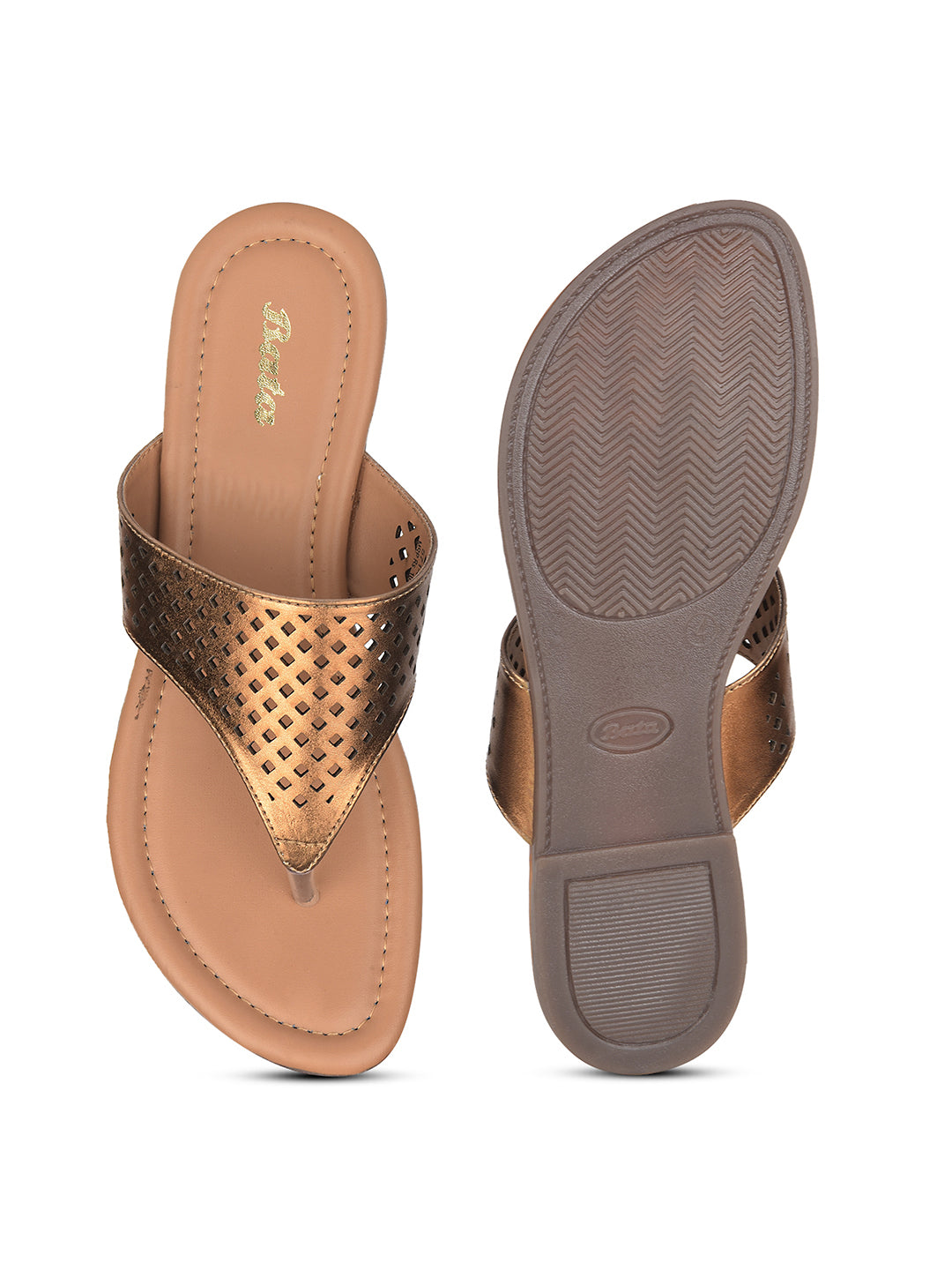Bata Women's Copper Casual Thong Flats - Copper