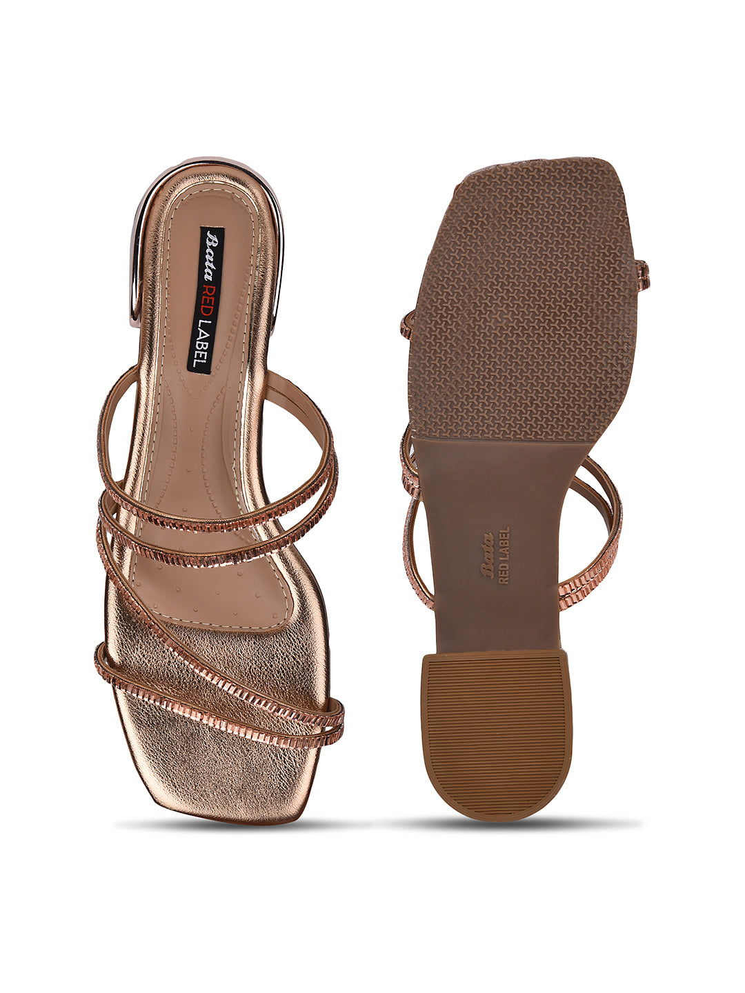 Bata Women Gold Block Heel Mule Sandal - Gold - View 4