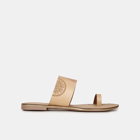 Bata Women Gold Casual Toe Ring Flats