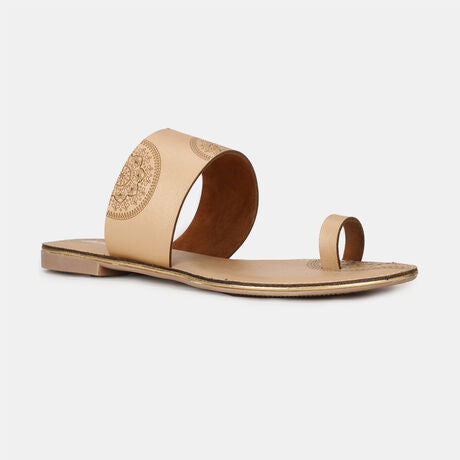Bata Women Gold Casual Toe Ring Flats
