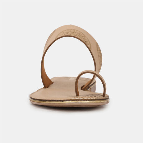 Bata Women Gold Casual Toe Ring Flats