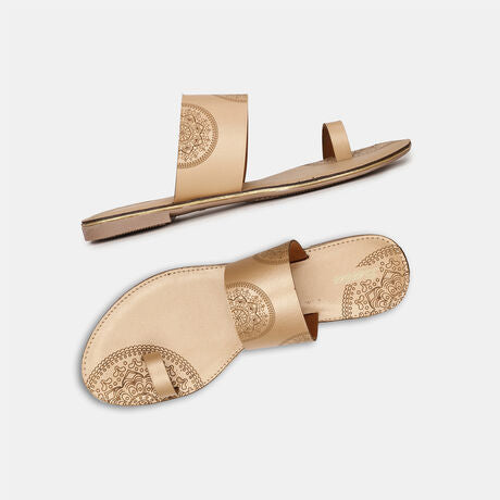 Bata Women Gold Casual Toe Ring Flats