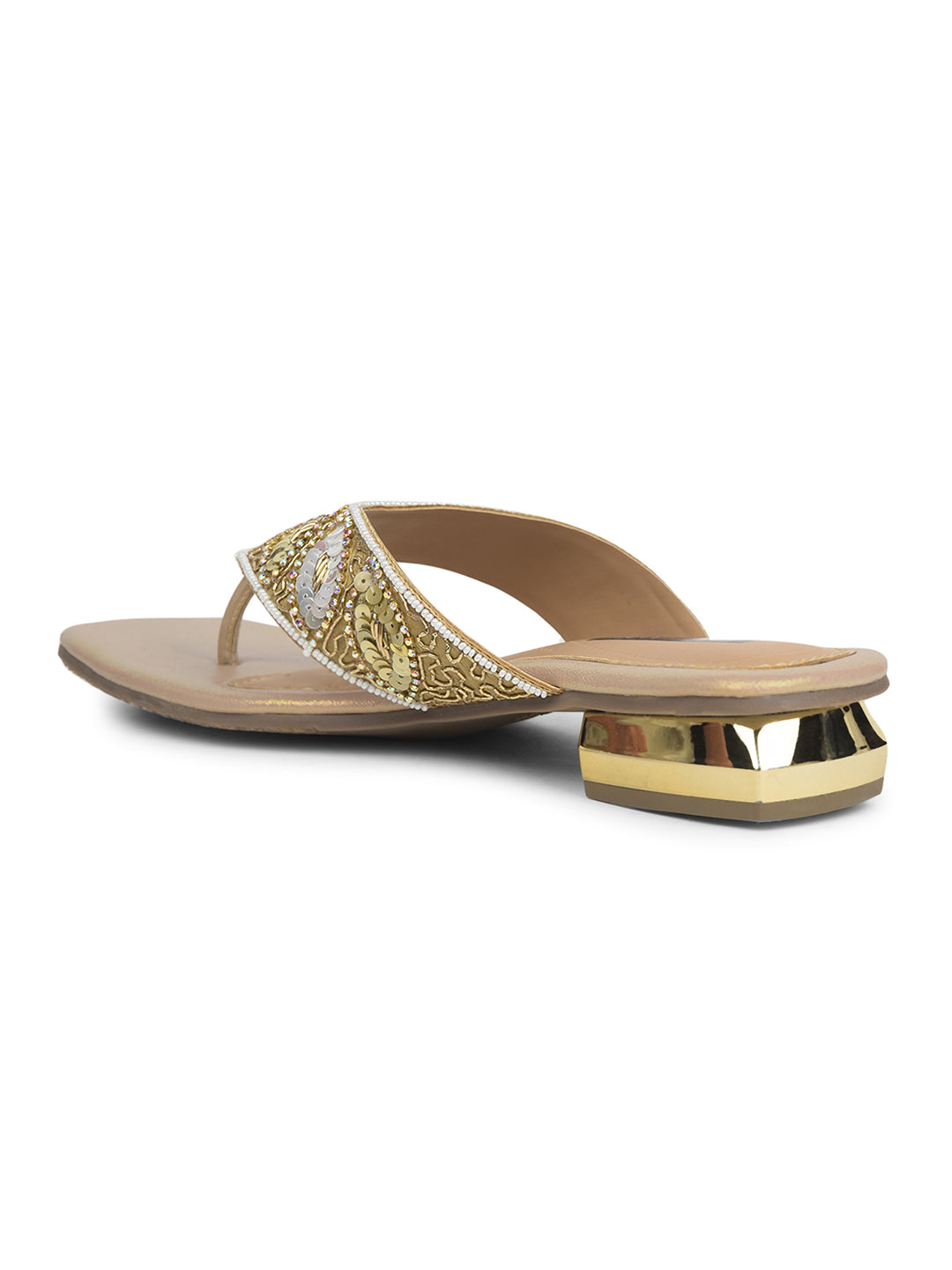 Bata Women Gold Block Heel Toe Ring Sandal - Gold - View 3