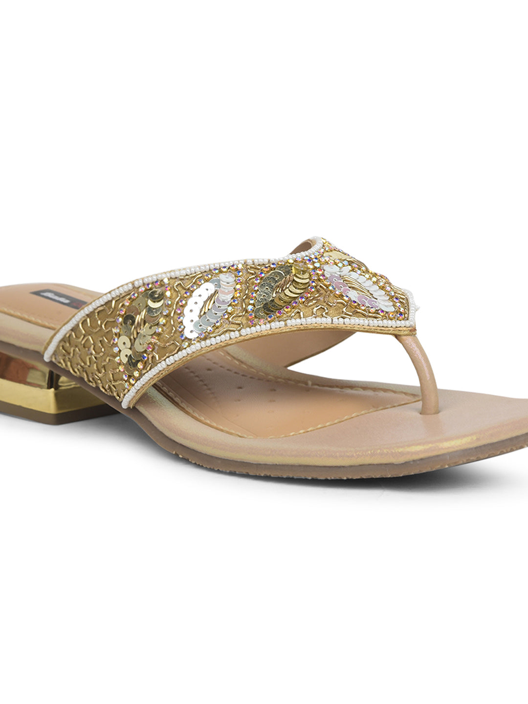 Bata Women Gold Block Heel Toe Ring Sandal - Gold - View 5