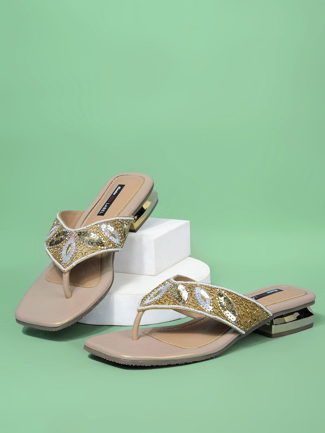 Bata Women Gold Block Heel Toe Ring Sandal - Gold - View 6