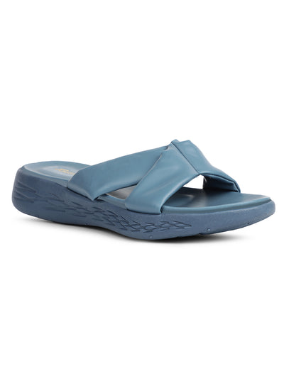 Bata Women's Blue Wedge Heel Mule Sandals - Blue