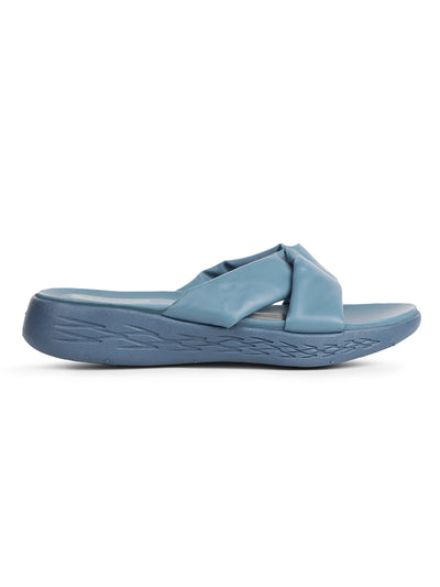 Bata Women's Blue Wedge Heel Mule Sandals - Blue