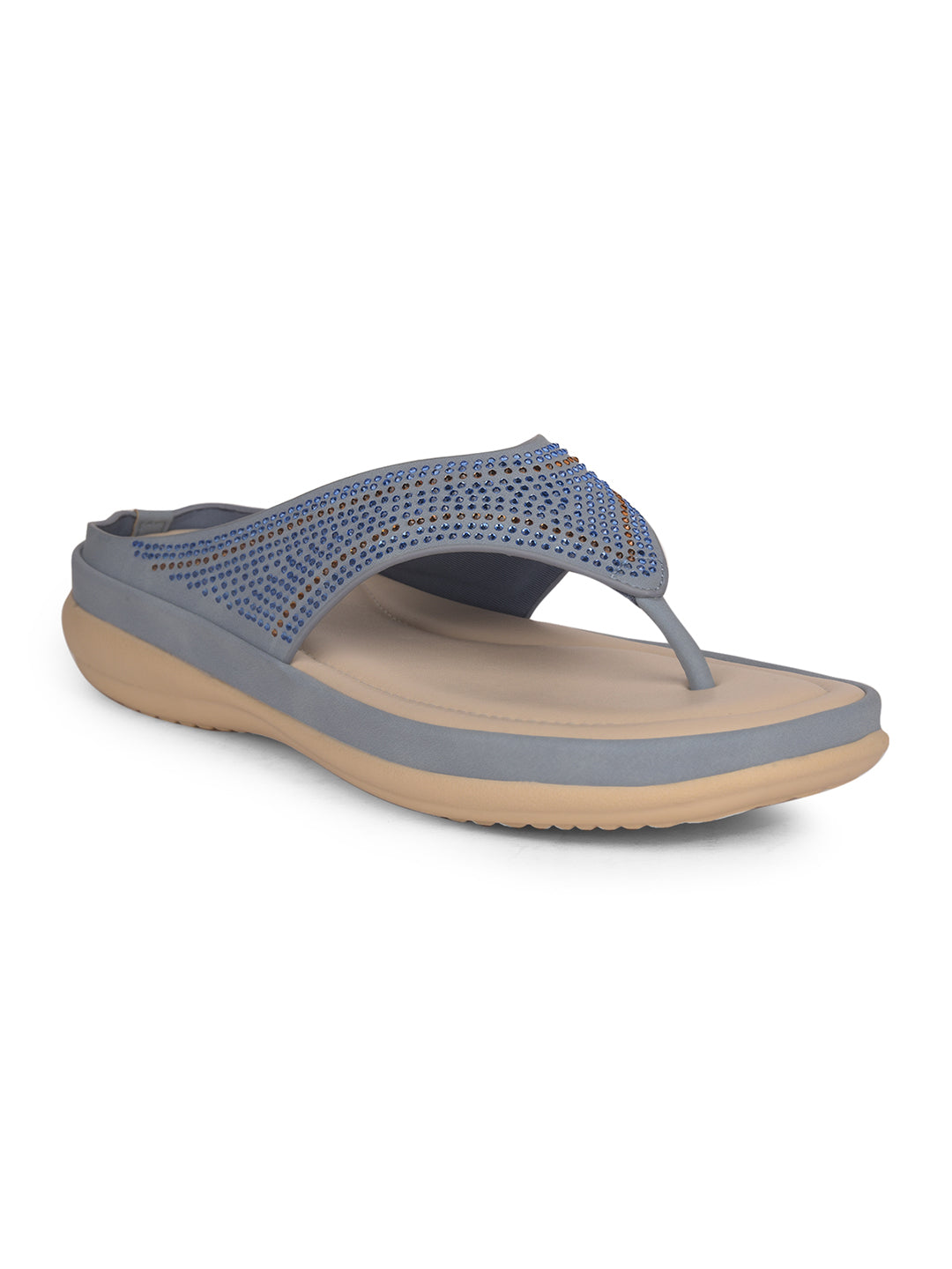 Bata Comfit Women Blue Wedge Heel Thong Sandal - Blue - View 1