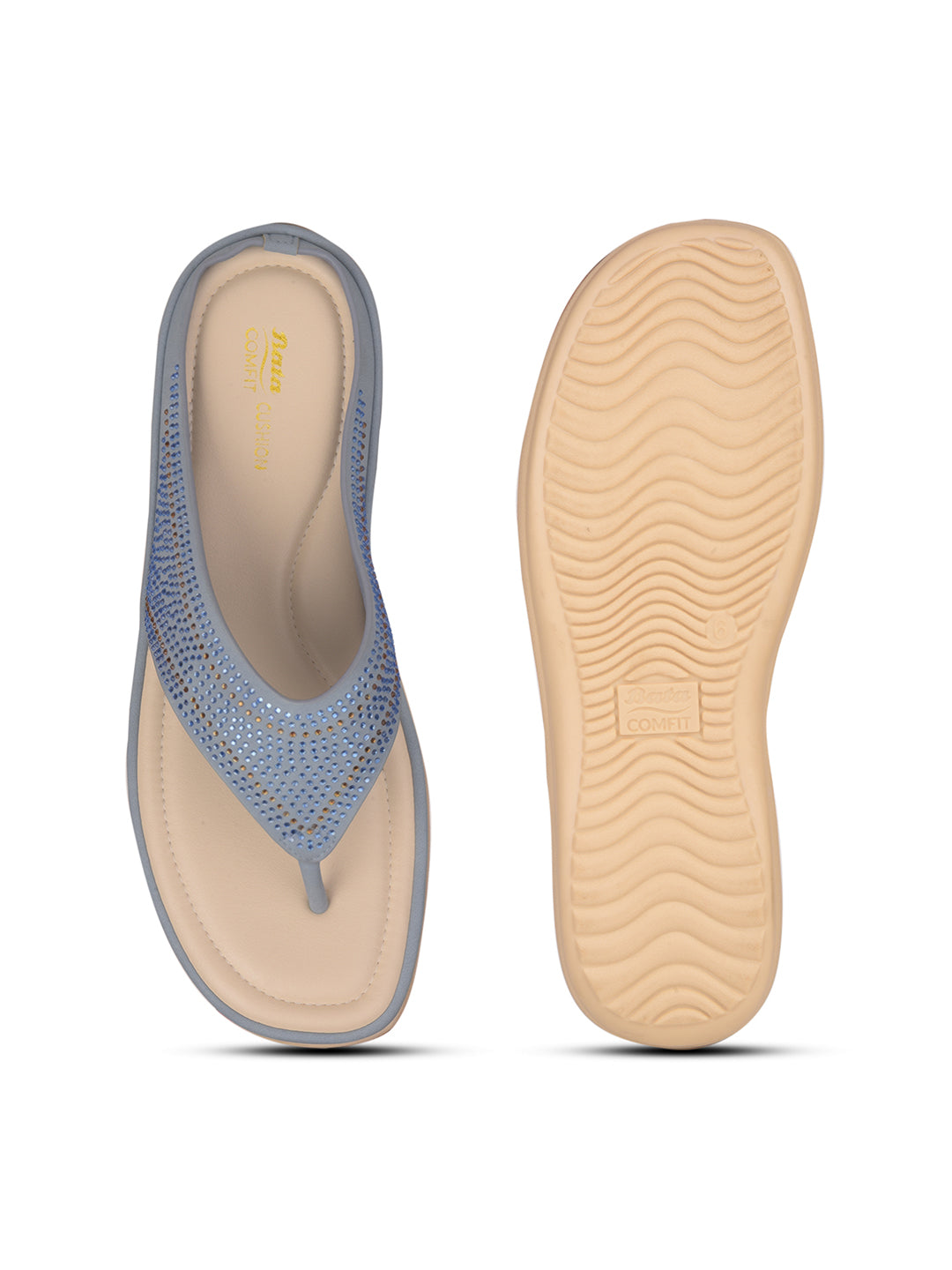 Bata Comfit Women Blue Wedge Heel Thong Sandal - Blue - View 4