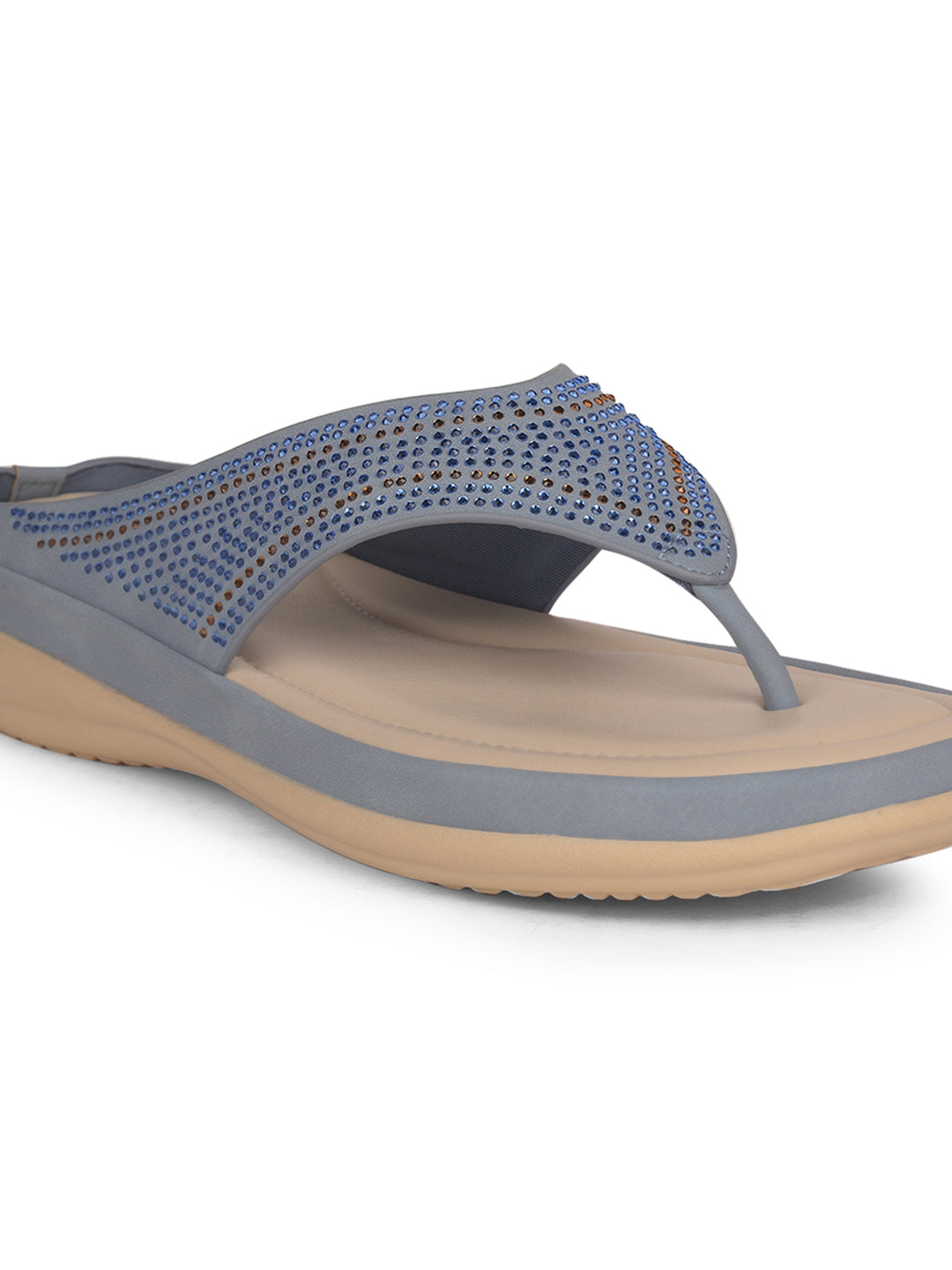 Bata Comfit Women Blue Wedge Heel Thong Sandal - Blue - View 5