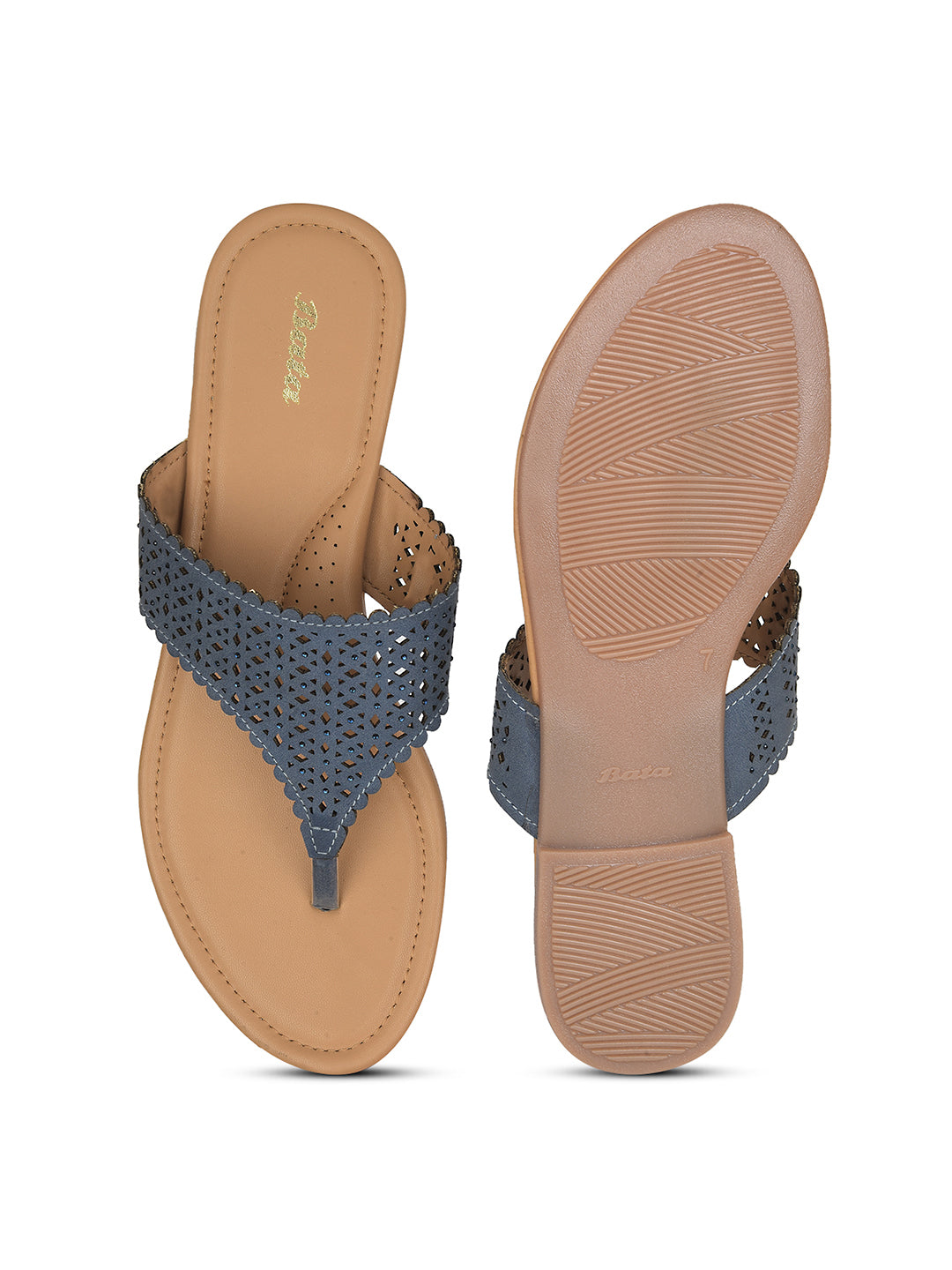 Bata Women's Blue Casual Thong Flats - Blue