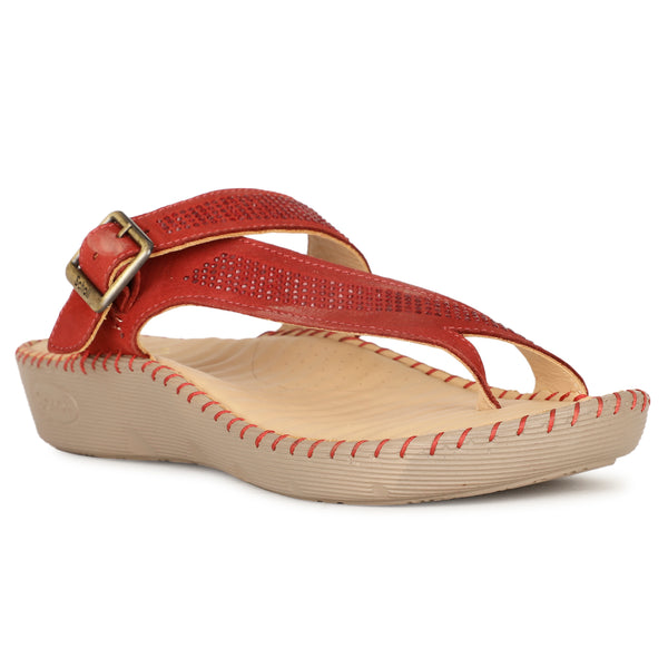 Scholl Women Red Wedge Heel Toe Ring Sandal - Red - View 1