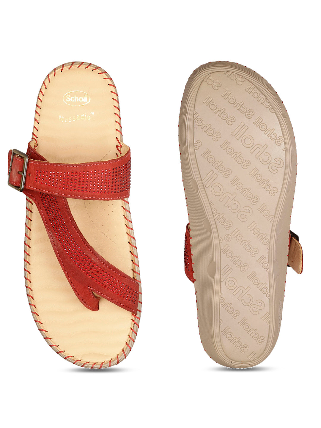 Scholl Women Red Wedge Heel Toe Ring Sandal - Red - View 4