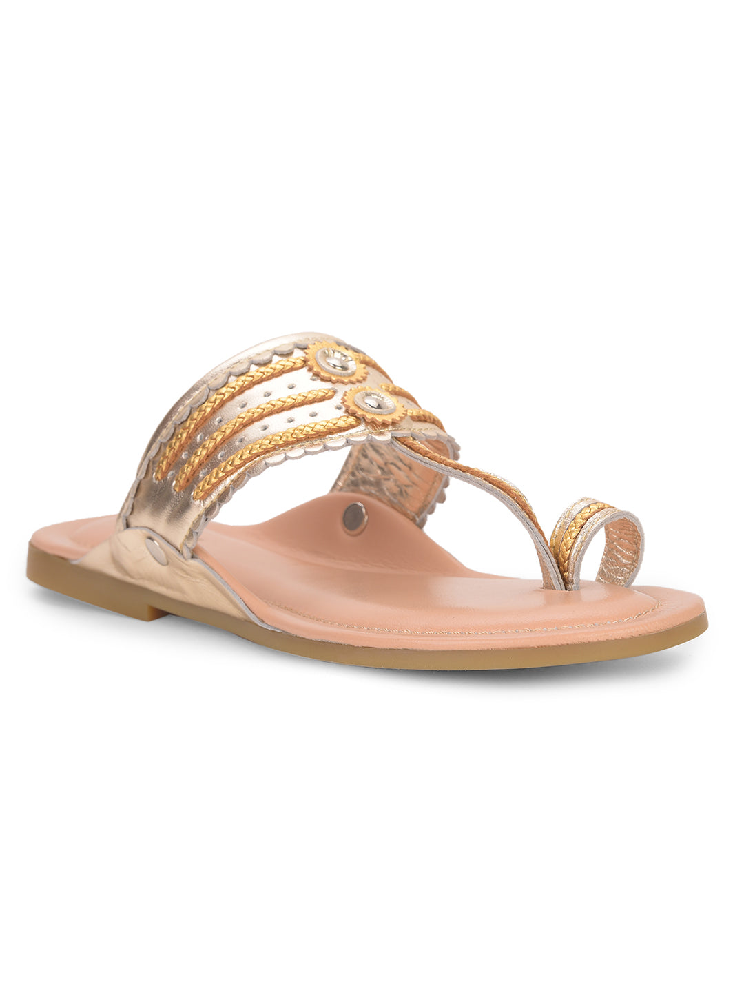 Bata Women Rose Gold Casual Toe Ring Flats - Rose Gold - View 1