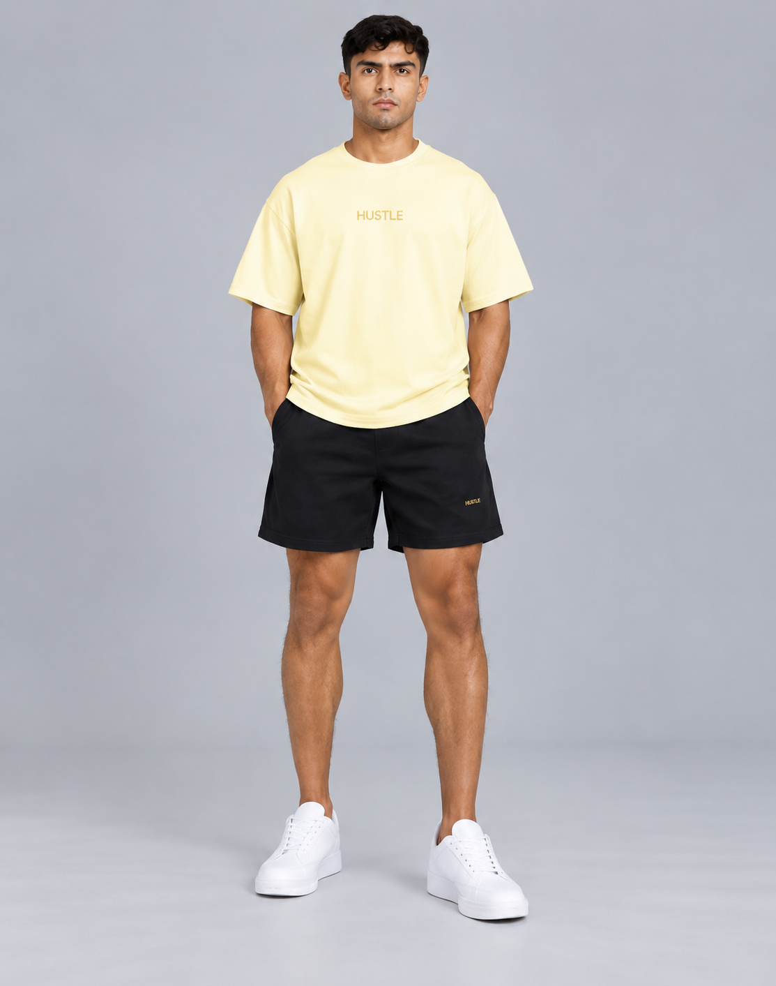 HUSTLE Essentials Men's Oversized T-Shirt | Off White | Embroidered Logo