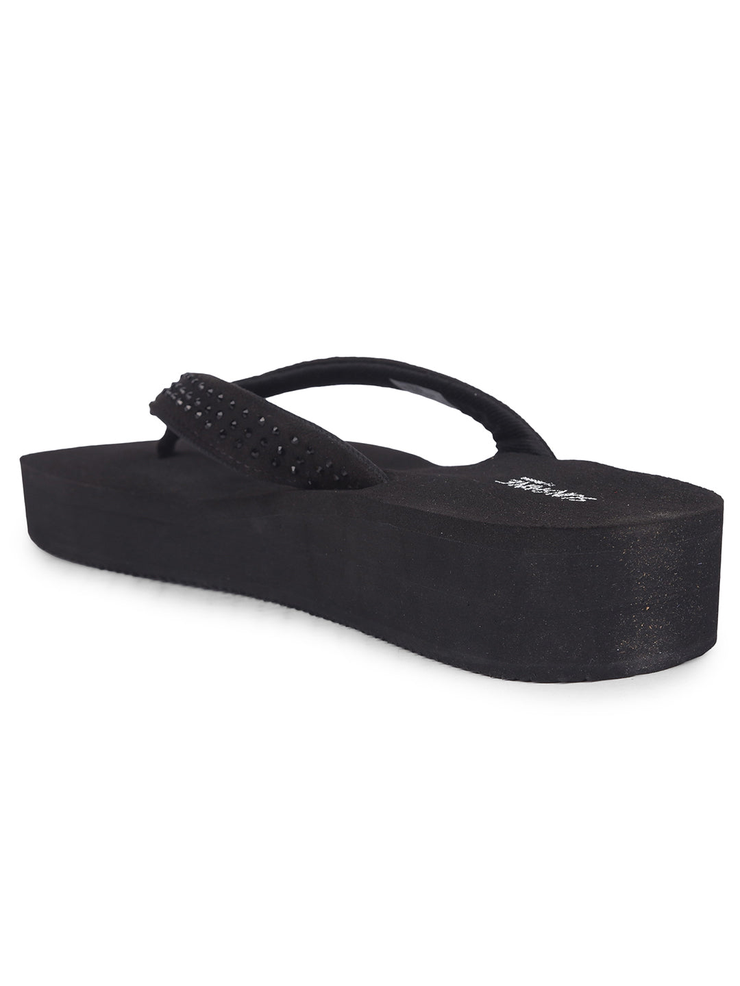 Bata Women Black Platform Heel Thong Sandal - Black - View 3